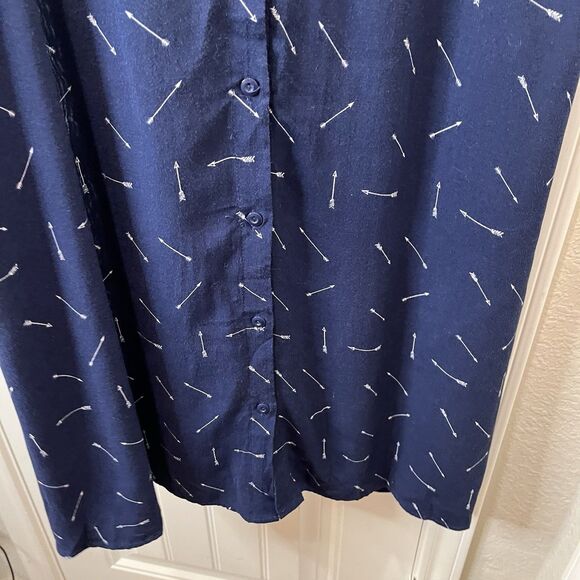 J For Justify Navy Blue Cream Arrows Print Sleeveless Button Up Dress Womens 2XL - Picture 3 of 10